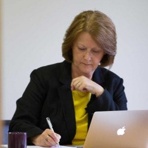 Independent Financial Adviser Jan Edwards at work in her office in Somerset