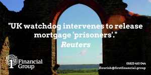 View from inside Burrow Mump Church - text reads UK watchdog intervenes to release mortgage prisoners released Rueters